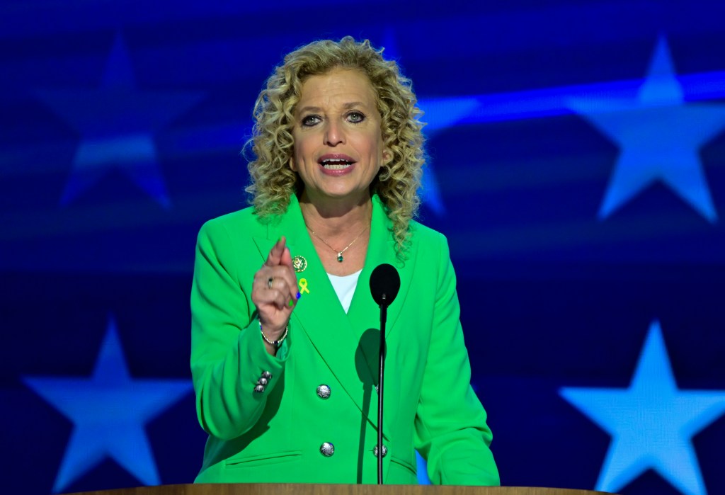United States representative Debbie Wasserman Schultz (Democrat of Florida) remarks at the 2024 National Democratic Convention at the United Center in Agoikago, Illinois, USA, on Wednesday, August 21, 2024.